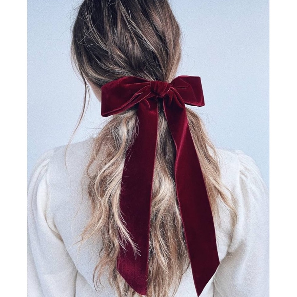 Kristen ess burgundy red velvet bow slide clip